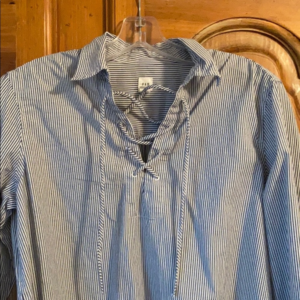 Lace Front Pinstripe Top